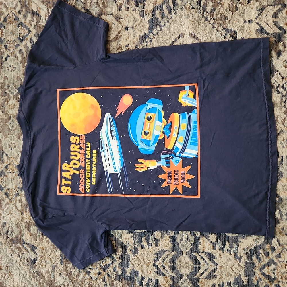 Comfort Colors Navy Star Tours Graphic Tee with Blue & Orange Print